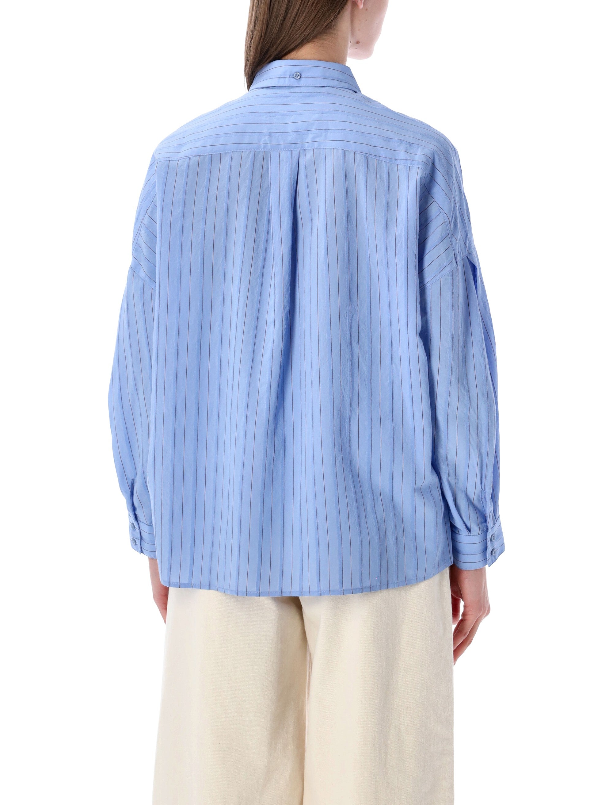 Sessùn Dazik pleated stripe lyocell shirt Modern Azul