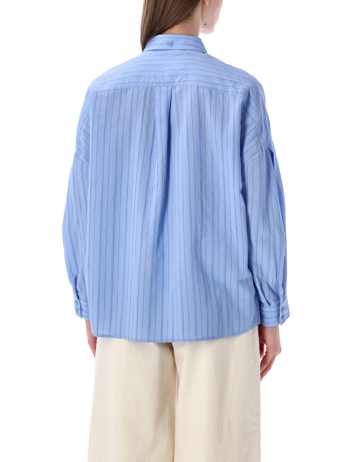 Sessùn Dazik pleated stripe lyocell shirt Modern Azul