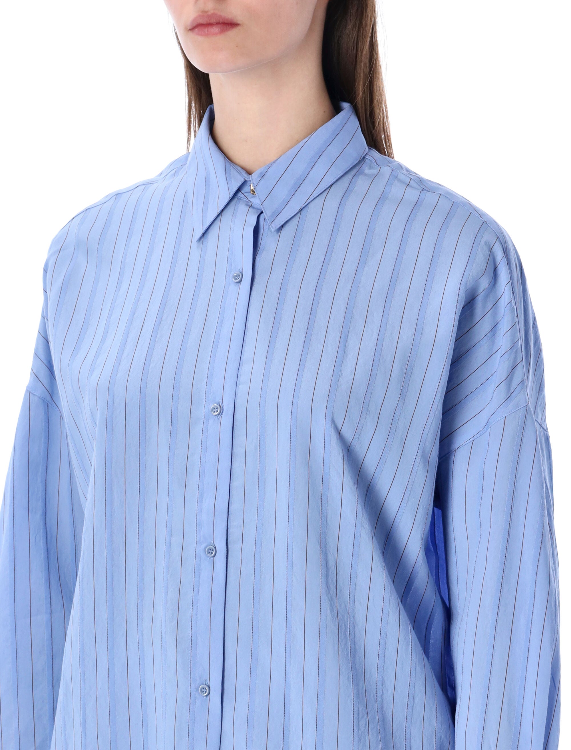 Sessùn Dazik pleated stripe lyocell shirt Modern Azul