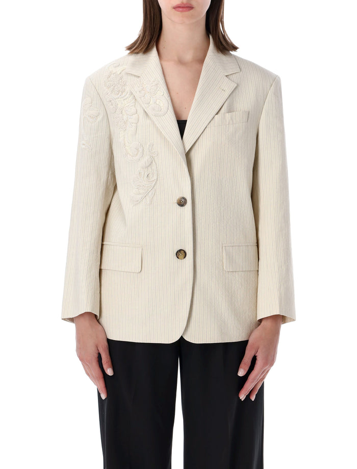 Dries Van Noten Embroidered Blazer Ecru Cotton