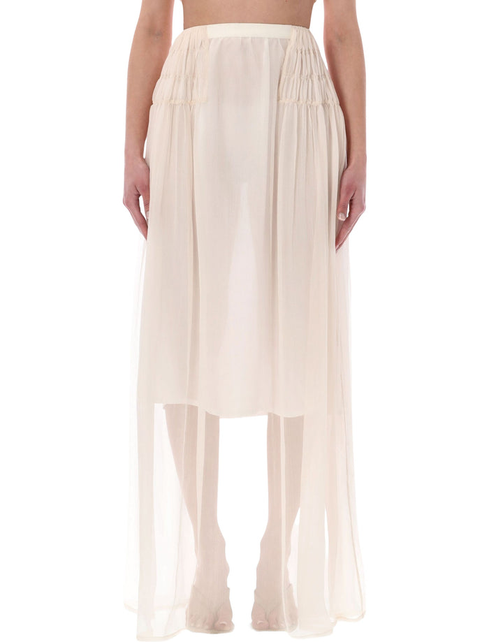 Dries Van Noten Long Sheer Chiffon Skirt Ecru Silk