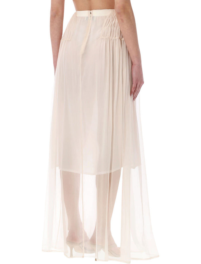 Dries Van Noten Long Sheer Chiffon Skirt Ecru Silk