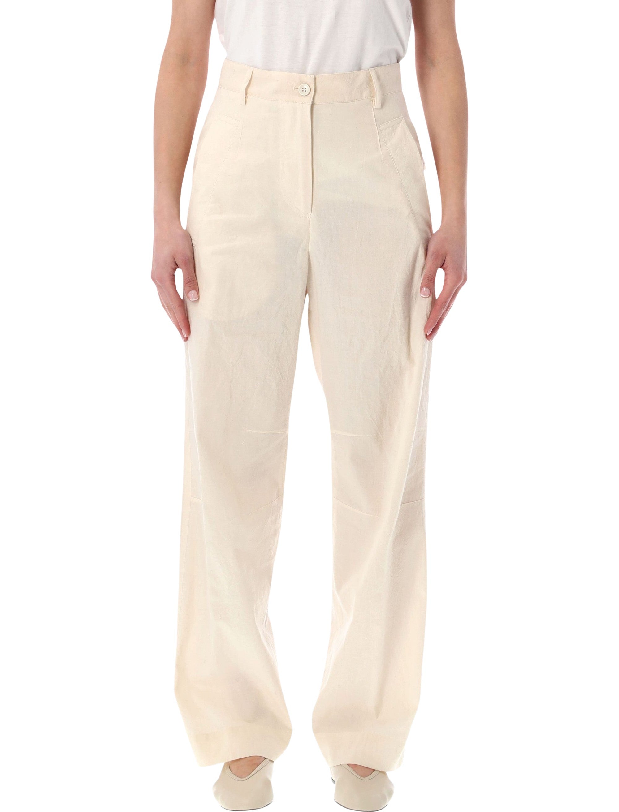 Dries Van Noten high-waist cotton trousers Ecru Pant