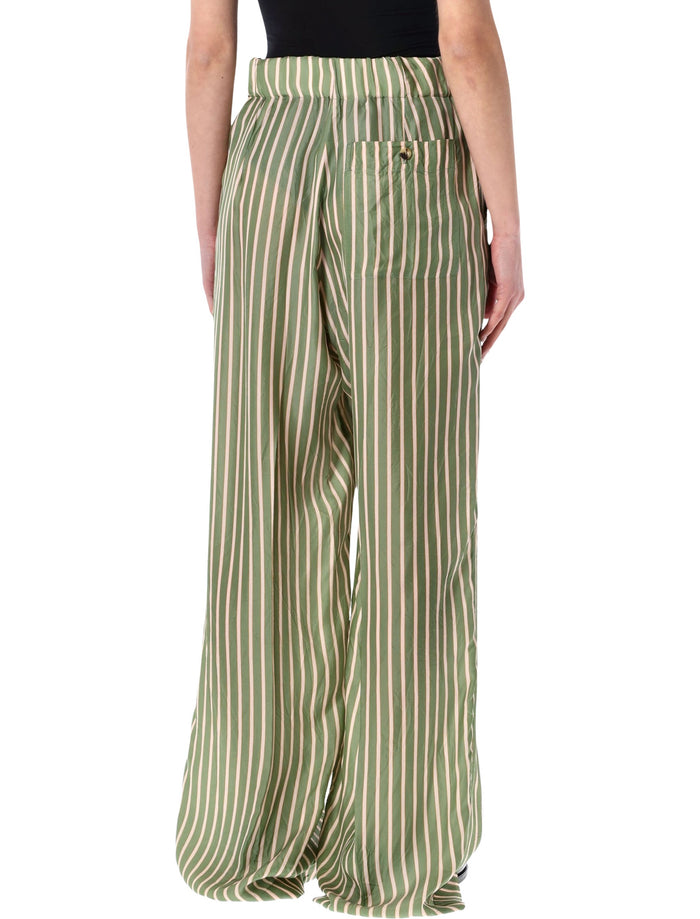 Dries Van Noten Striped Wide Leg Cupro Pants Green