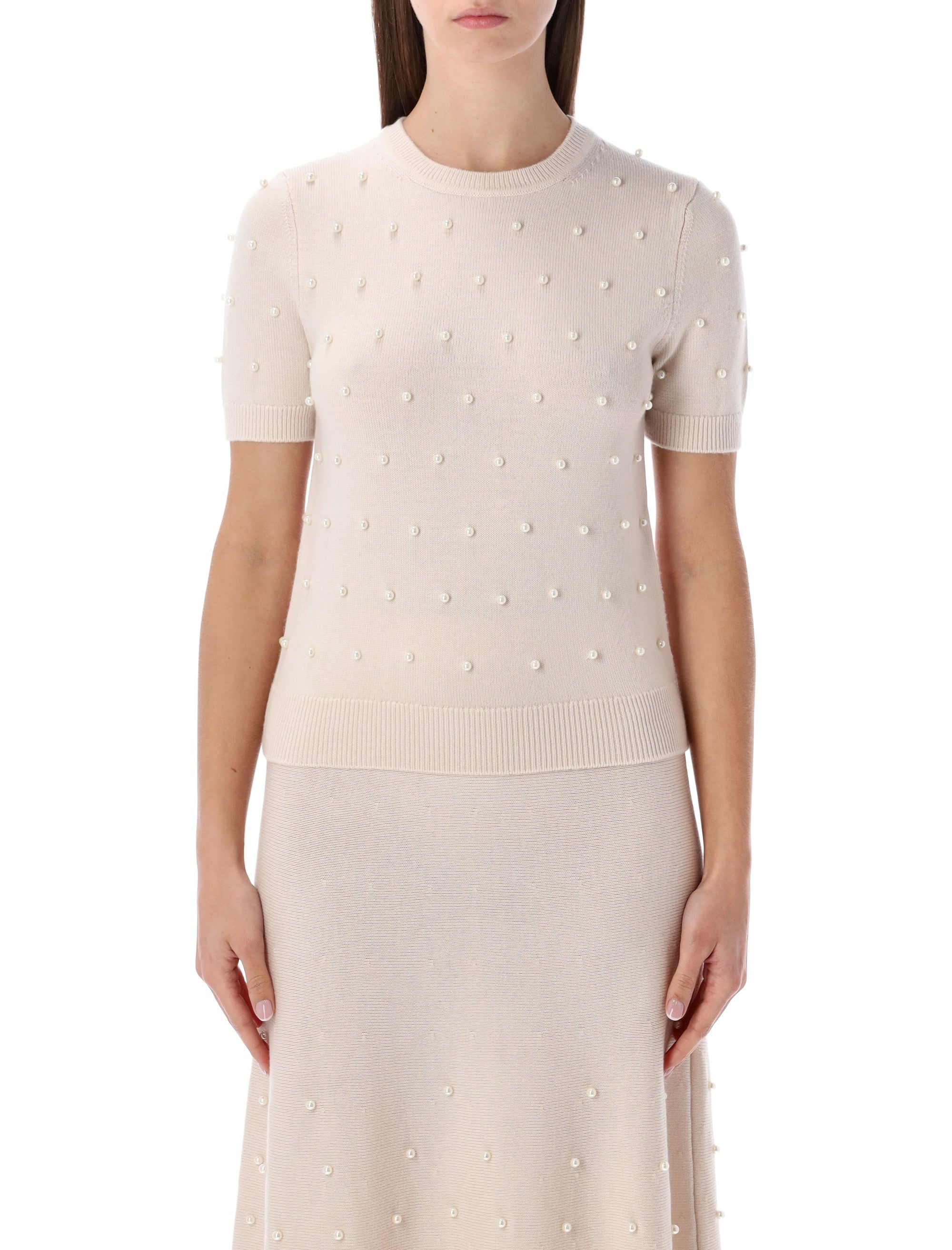 Zimmermann Hypnotic cream beaded knit t-shirt Chalk Merino Wool Sweater