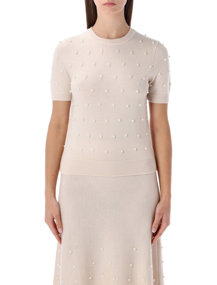 Zimmermann Hypnotic cream beaded knit t-shirt Chalk Merino Wool Sweater