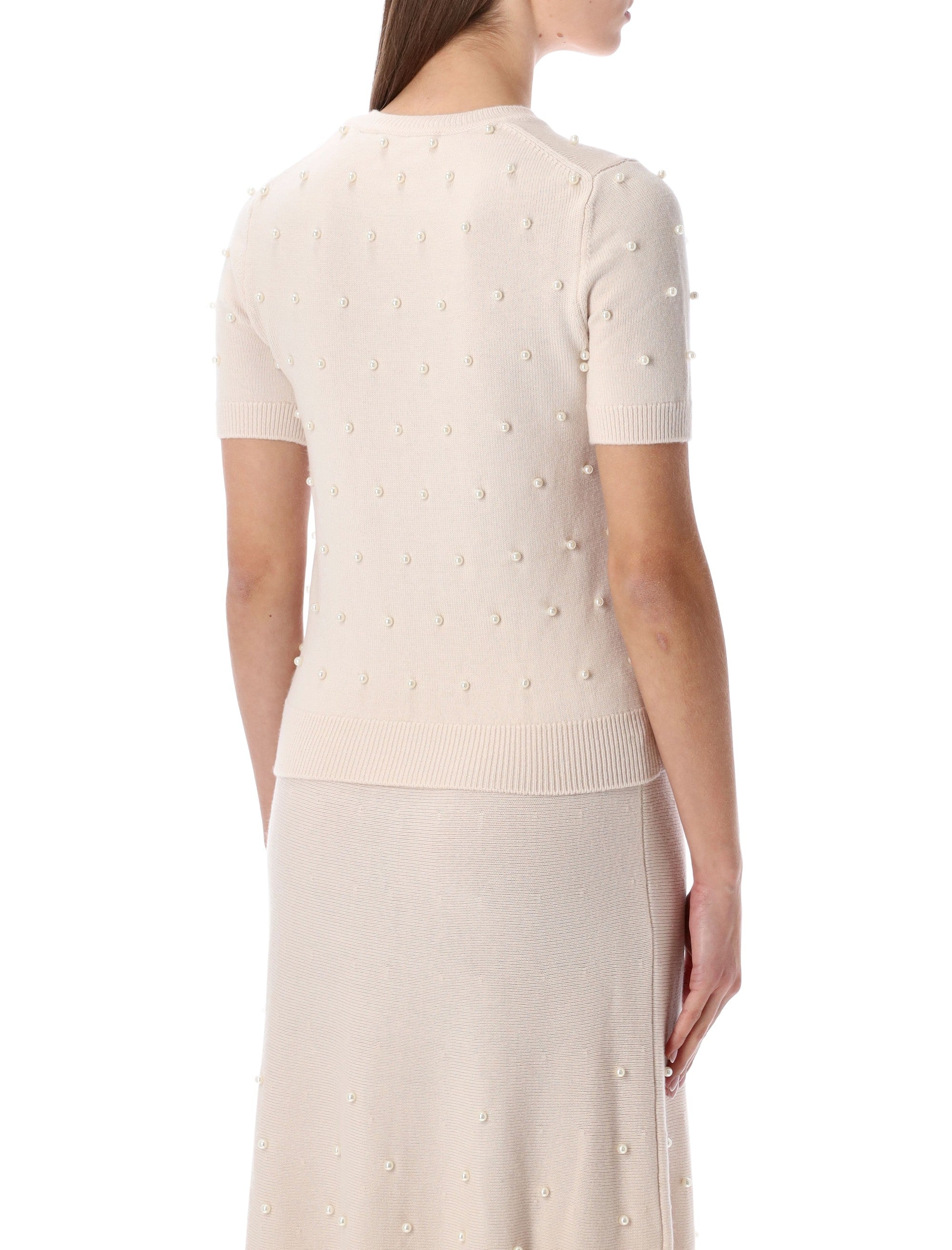 Zimmermann Hypnotic cream beaded knit t-shirt Chalk Merino Wool Sweater