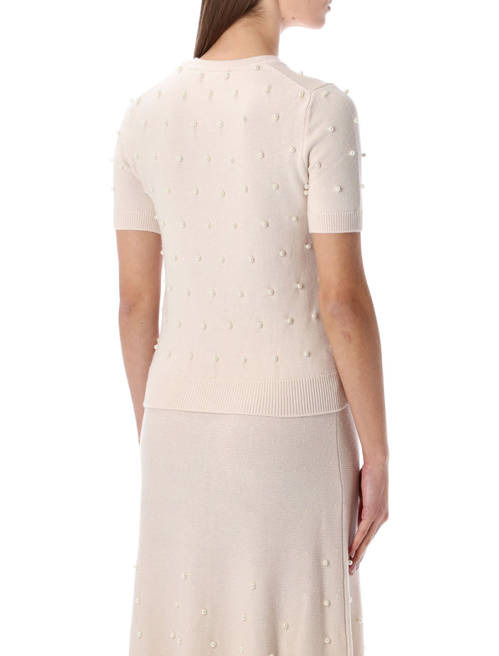 Zimmermann Hypnotic cream beaded knit t-shirt Chalk Merino Wool Sweater