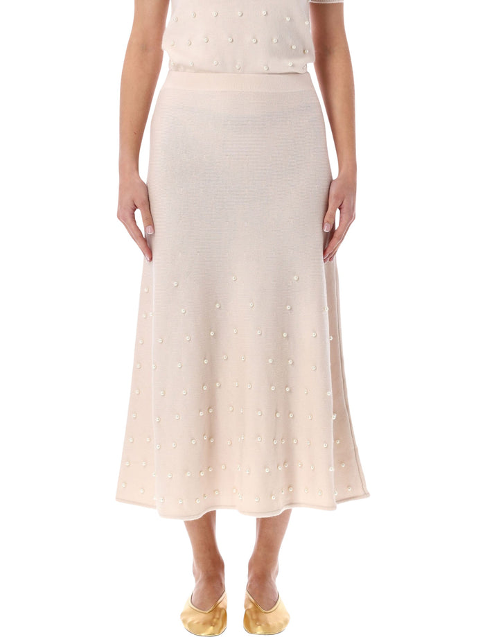 Zimmermann Hypnotic cream beaded midi skirt Chalk Merino Wool