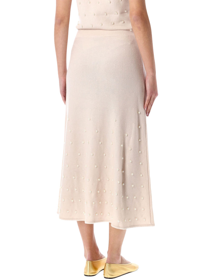 Zimmermann Hypnotic cream beaded midi skirt Chalk Merino Wool