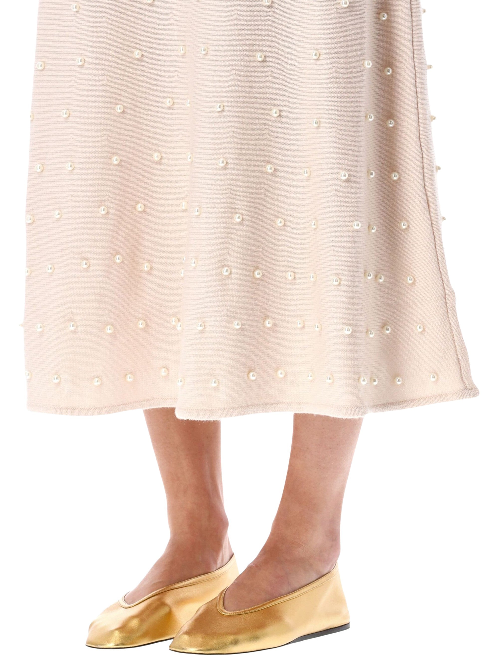 Zimmermann Hypnotic cream beaded midi skirt Chalk Merino Wool