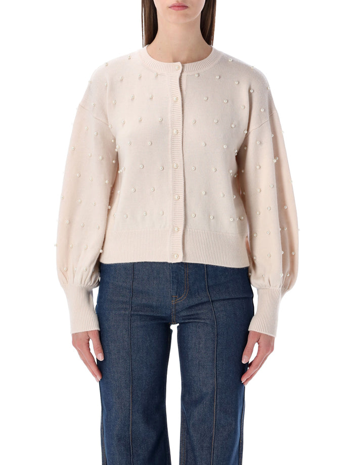 Zimmermann cream wool beaded cardigan Chalk Merino