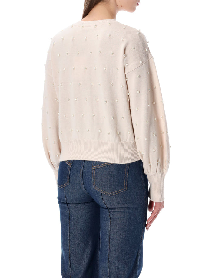 Zimmermann cream wool beaded cardigan Chalk Merino