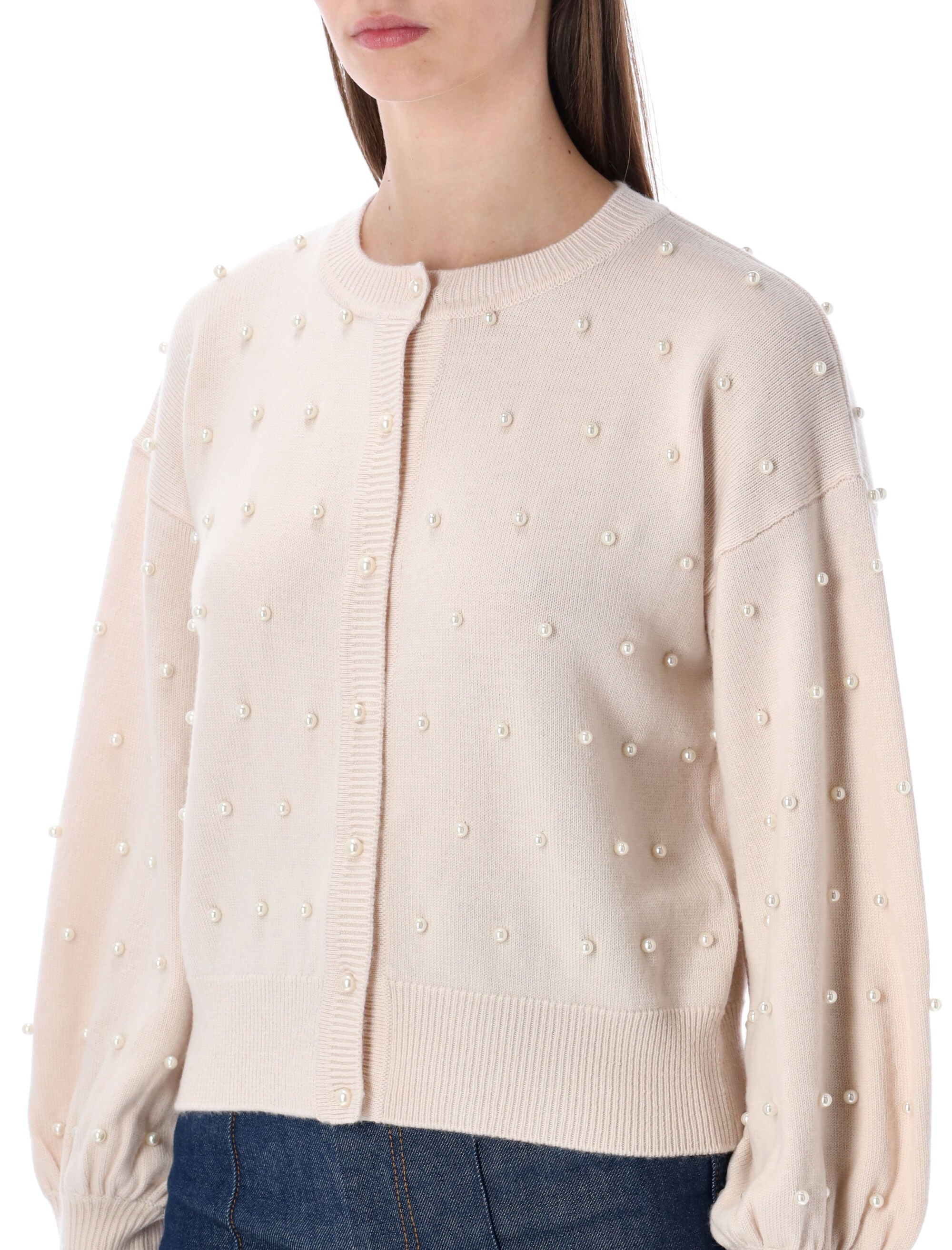 Zimmermann cream wool beaded cardigan Chalk Merino