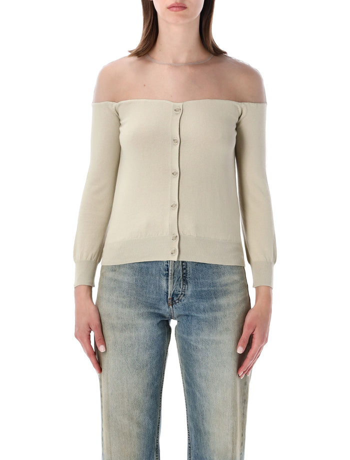 Mm6 Maison Margiela Knit Cardigan Beige Cotton Insert