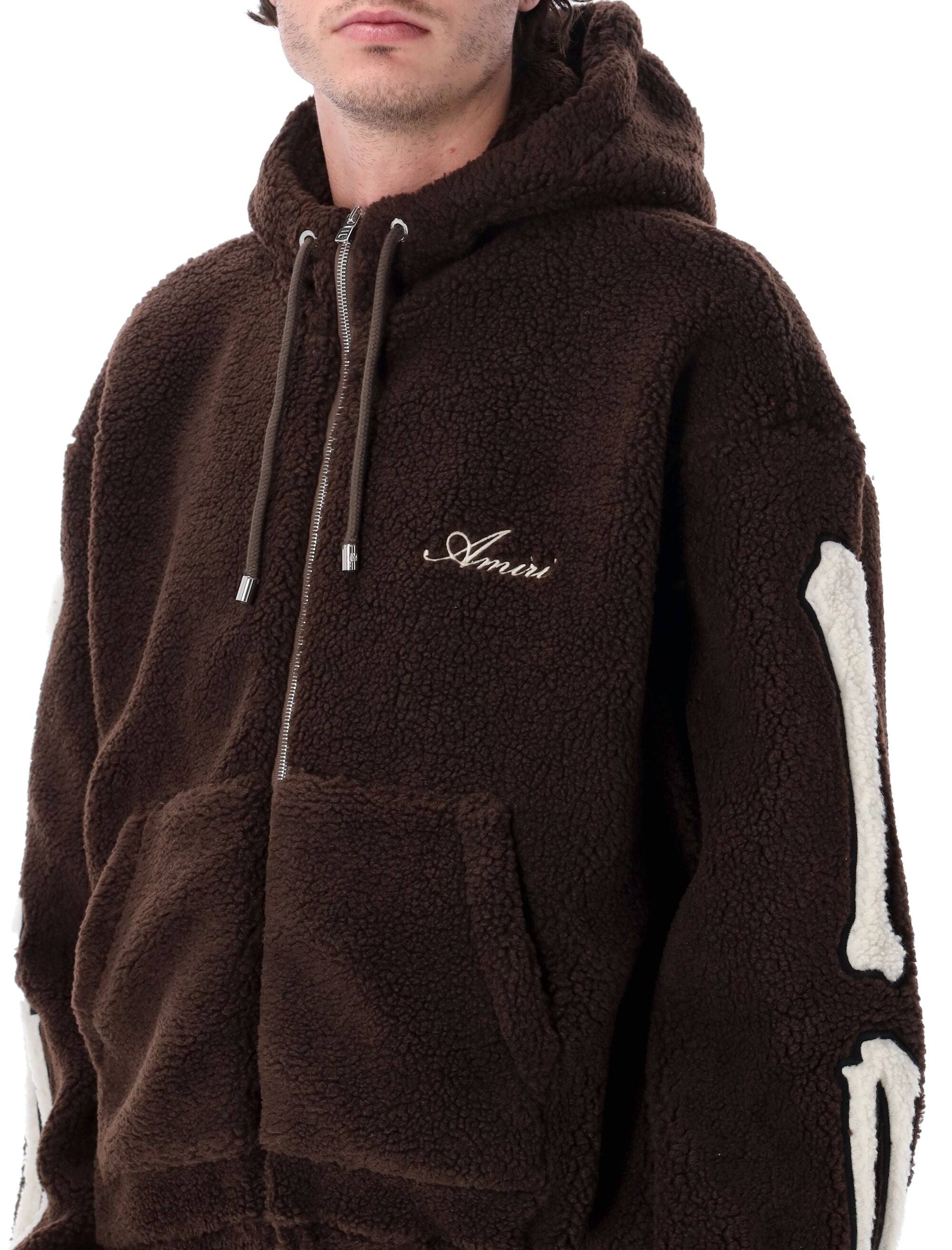 Amiri Bones Fleece zip hoodie Dark Brown Acrylic Jacket