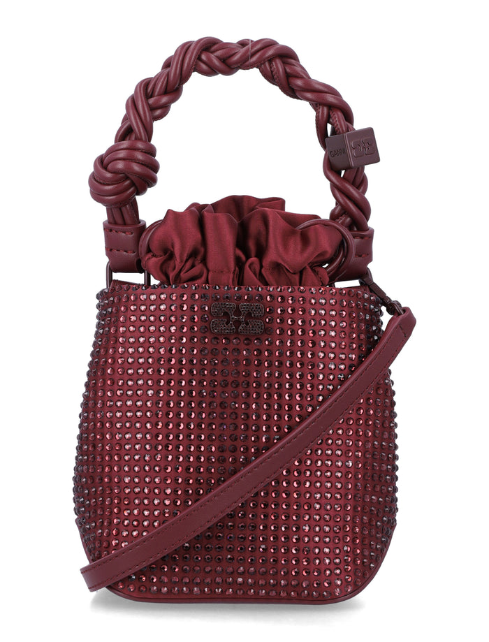 Ganni Mini Bou crystal bucket bag Burgundy Polyester Trim Shoulder