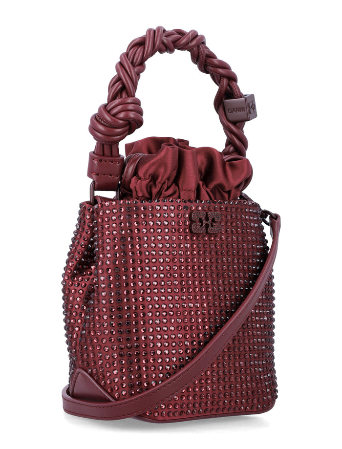 Ganni Mini Bou crystal bucket bag Burgundy Polyester Trim Shoulder