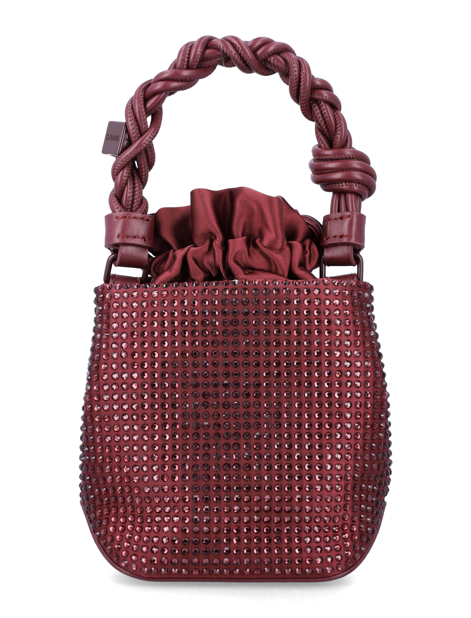 Ganni Mini Bou crystal bucket bag Burgundy Polyester Trim Shoulder