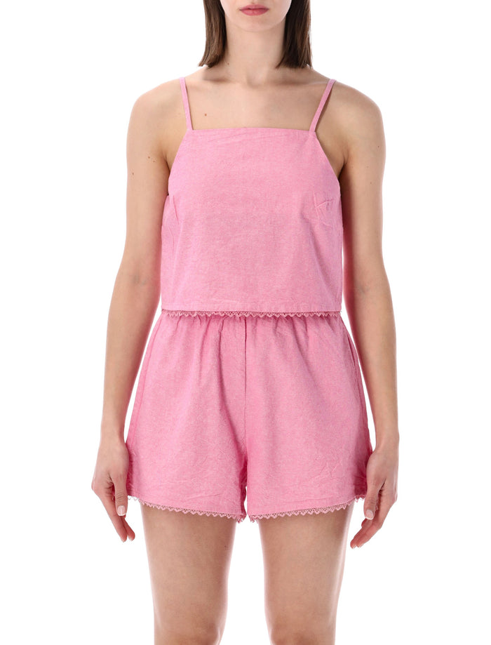 American Vintage Feoly Lace-Trim Cotton Top Pink