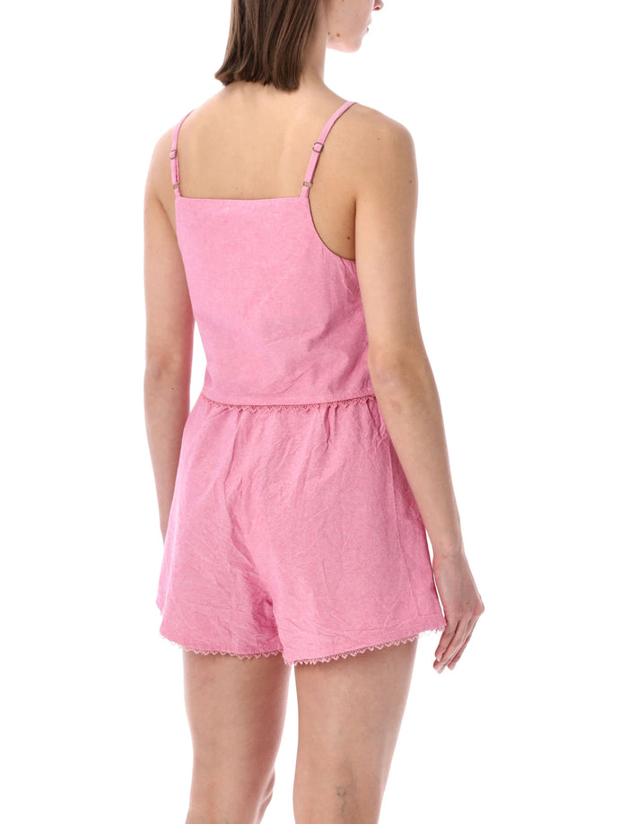 American Vintage Feoly Lace-Trim Cotton Top Pink