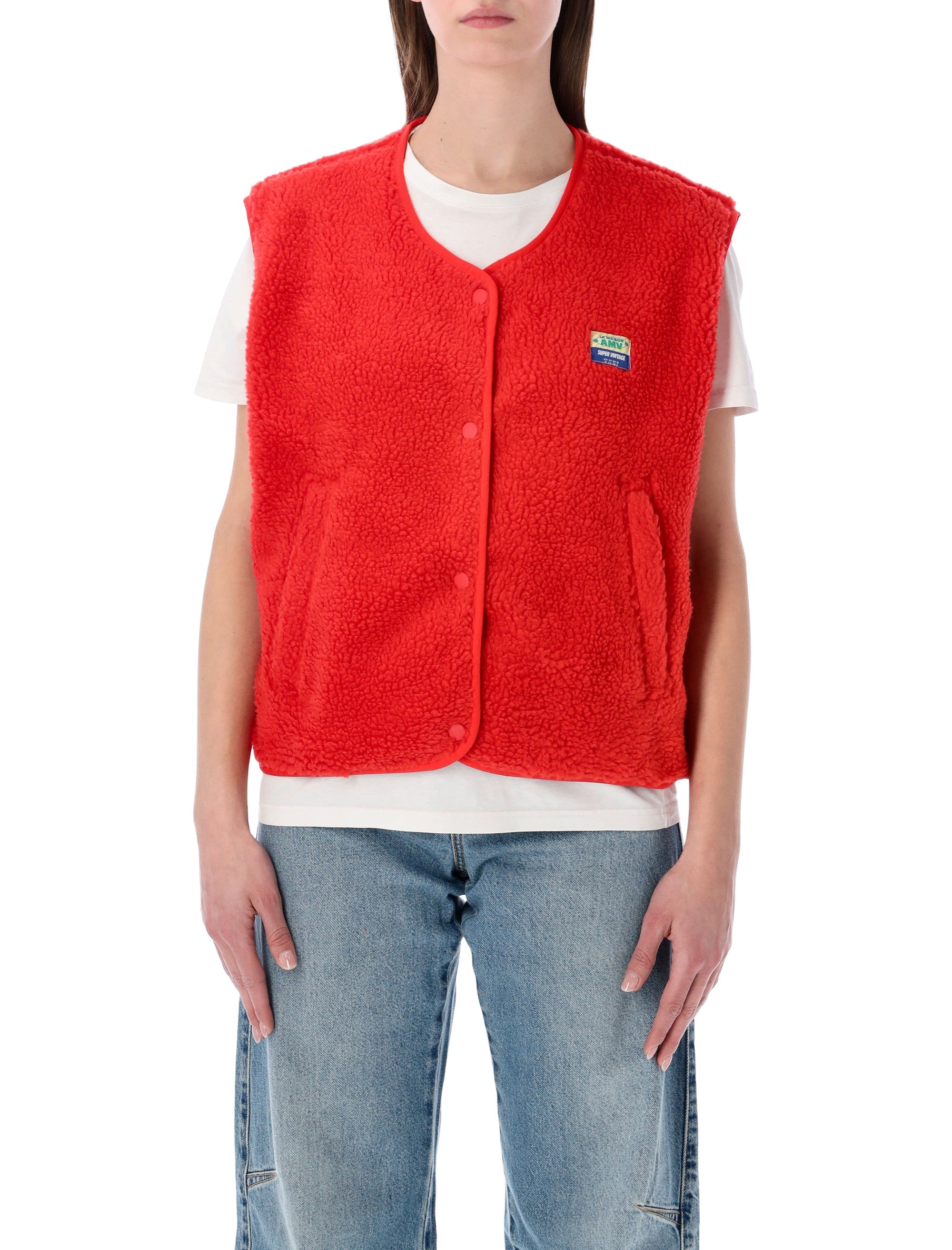 American Vintage Hoktown Fleece Vest Red Polyester Fleeces