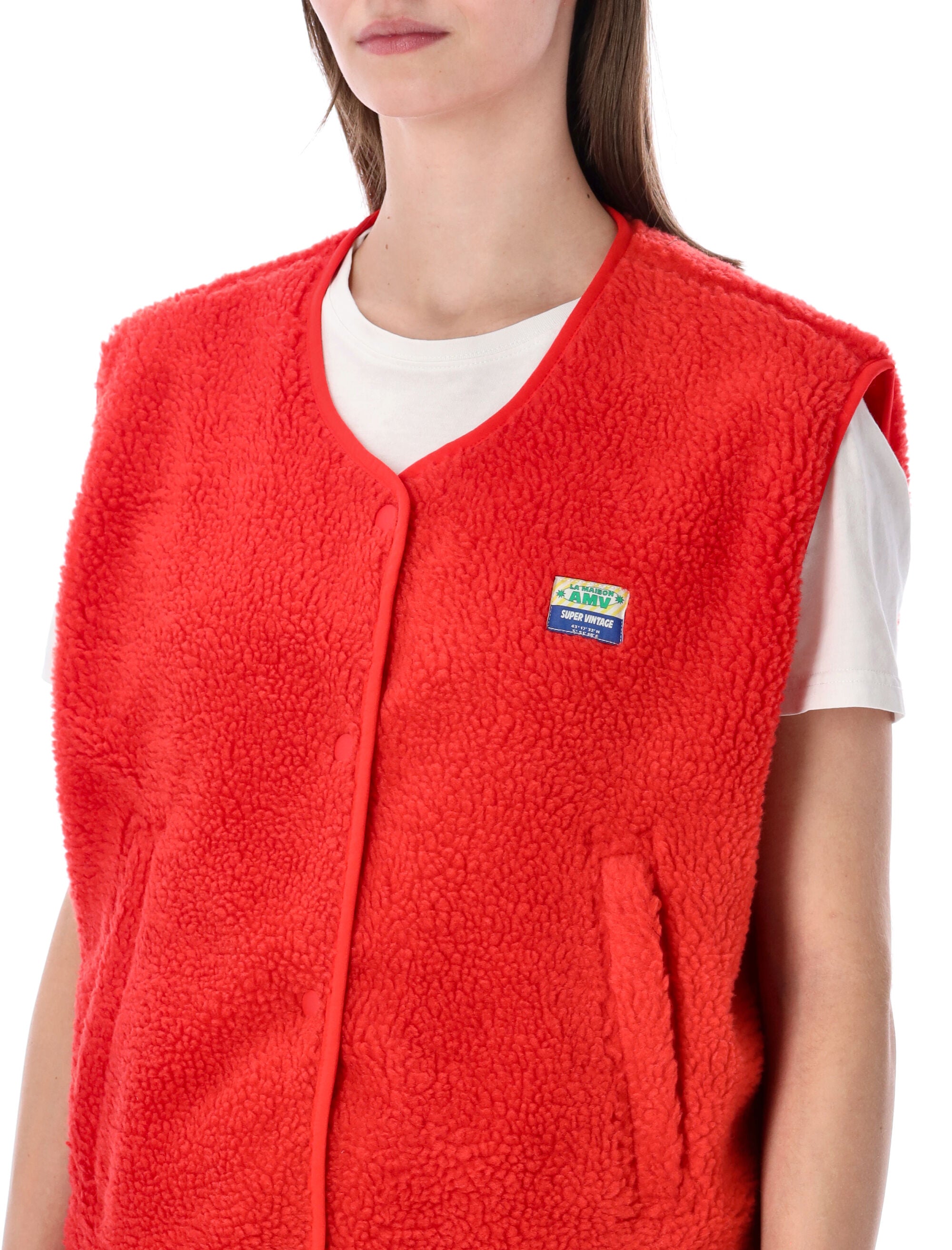American Vintage Hoktown Fleece Vest Red Polyester Fleeces