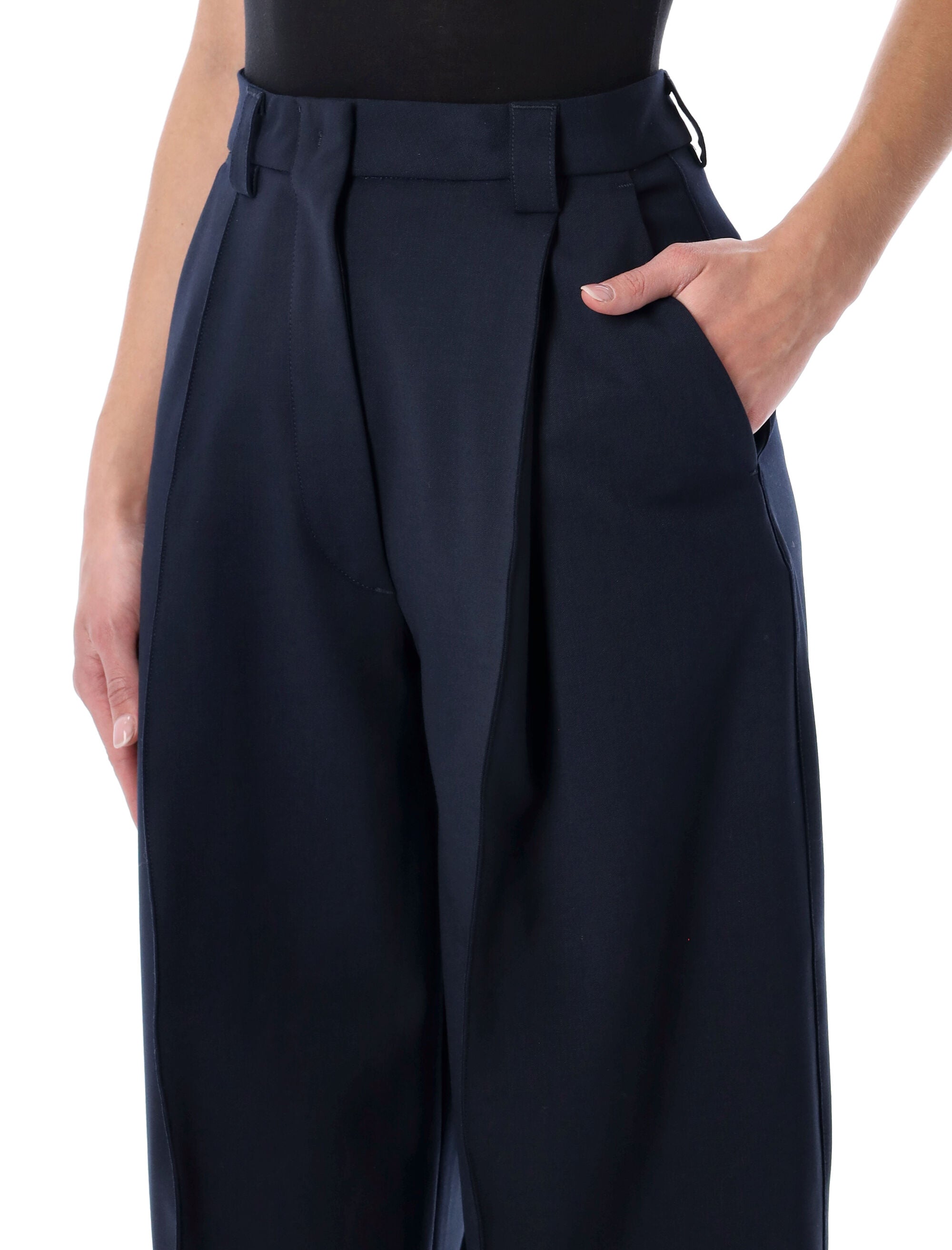 The Latest Cara wool tapered trousers Night Blue Polyester Pant