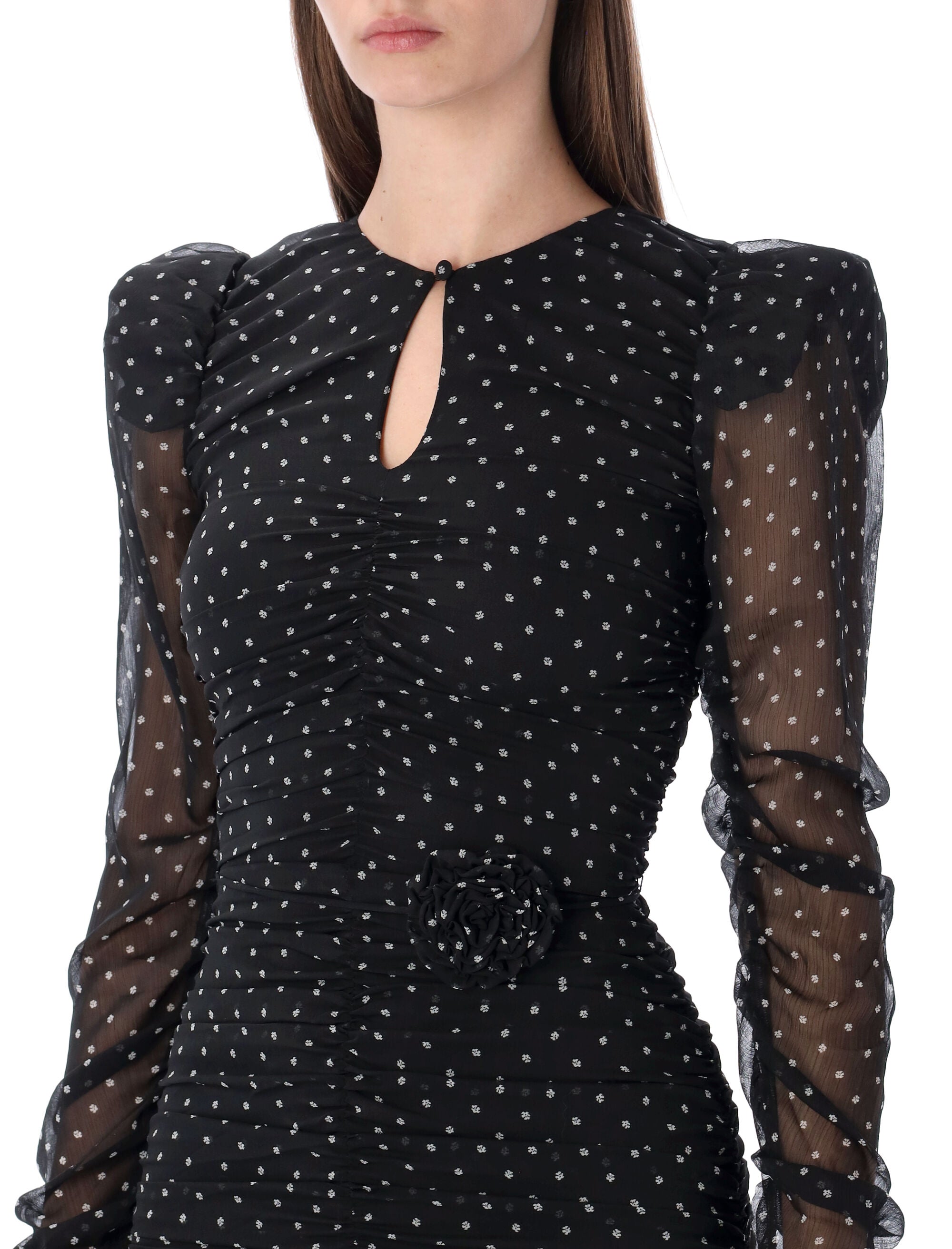 Rotate printed long-sleeve mini dress Black Recycled Polyester