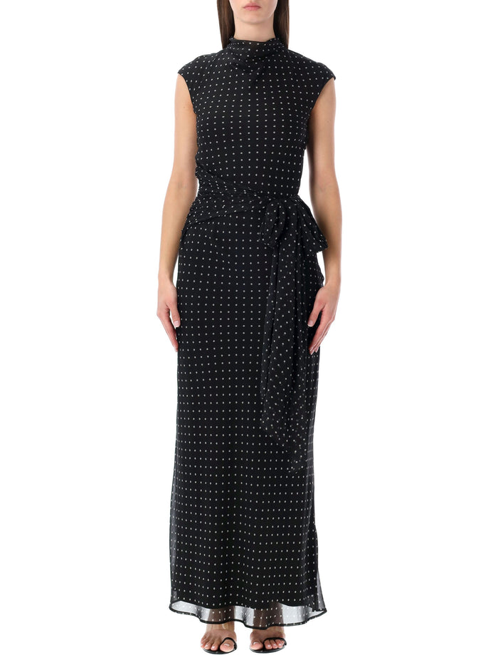 Rotate long printed dress with tie Black Recycled Polyester