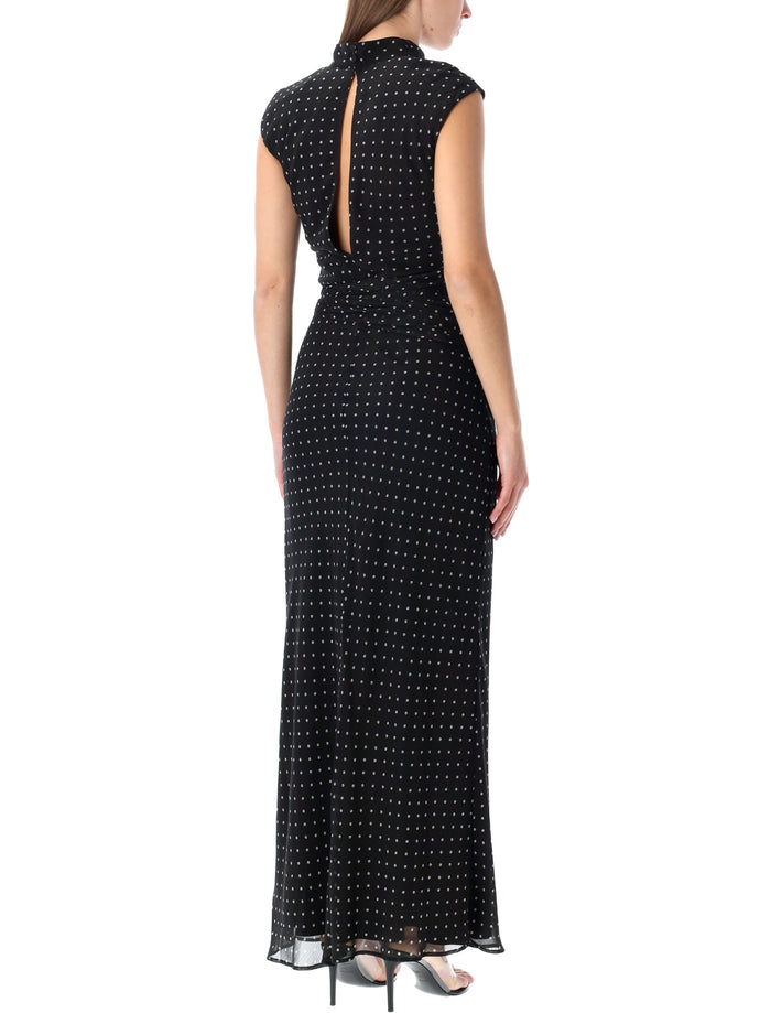 Rotate long printed dress with tie Black Recycled Polyester