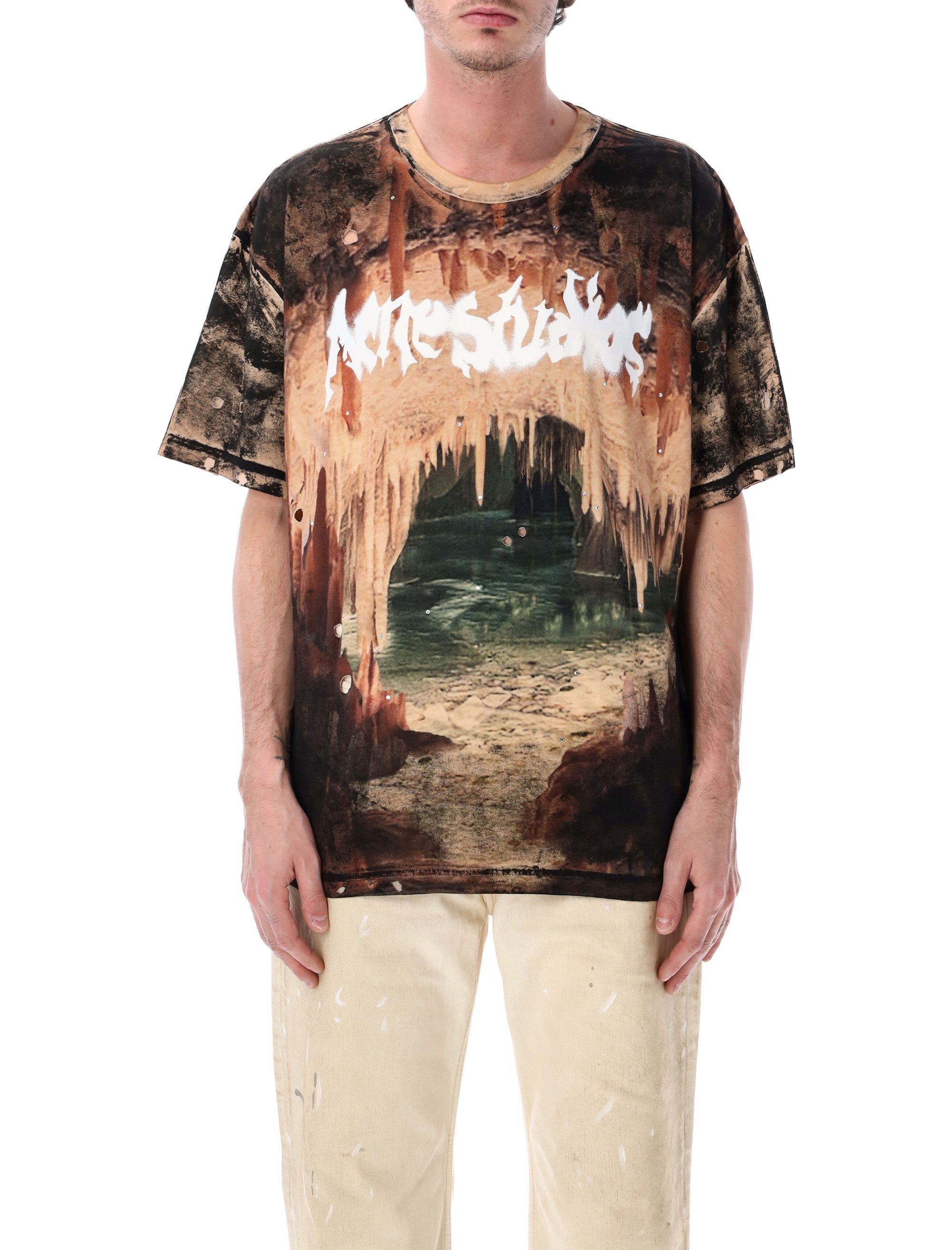 Acne Studios Eresa Cave Organic Cotton T-Shirt Black Rust Brown