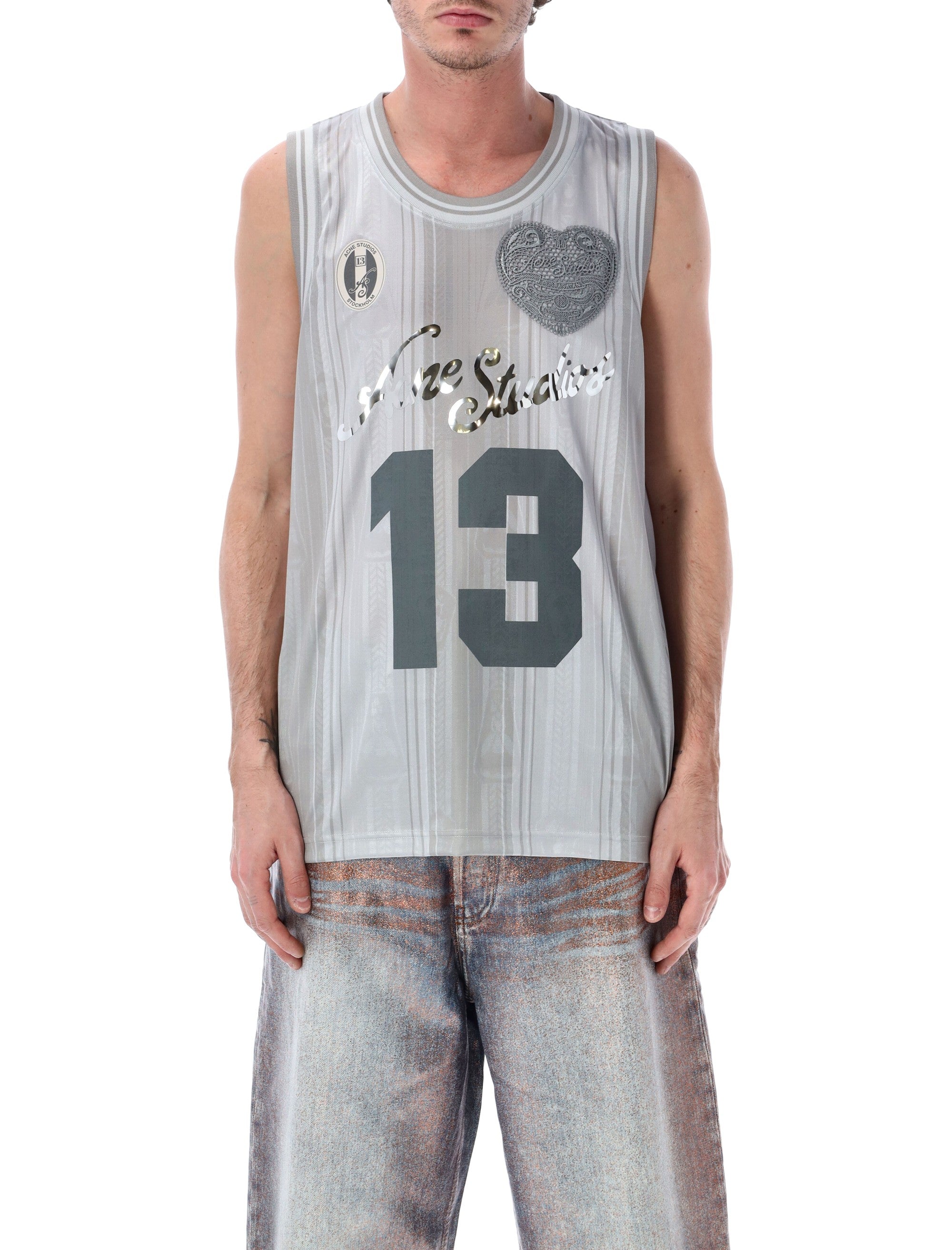 Acne Studios Lightweight Silver Graphic Tank Grey White Recycled Polyester