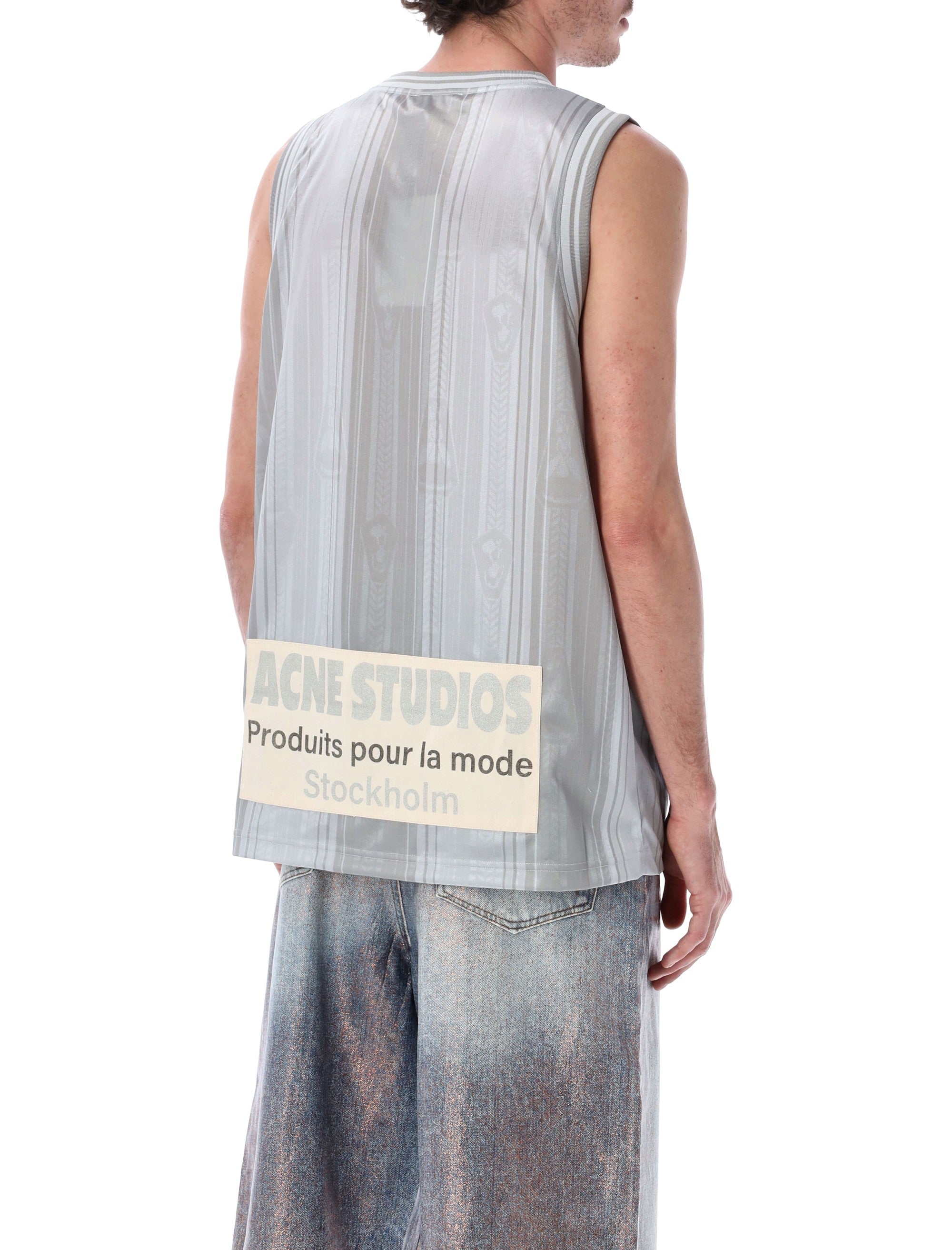 Acne Studios Lightweight Silver Graphic Tank Grey White Recycled Polyester