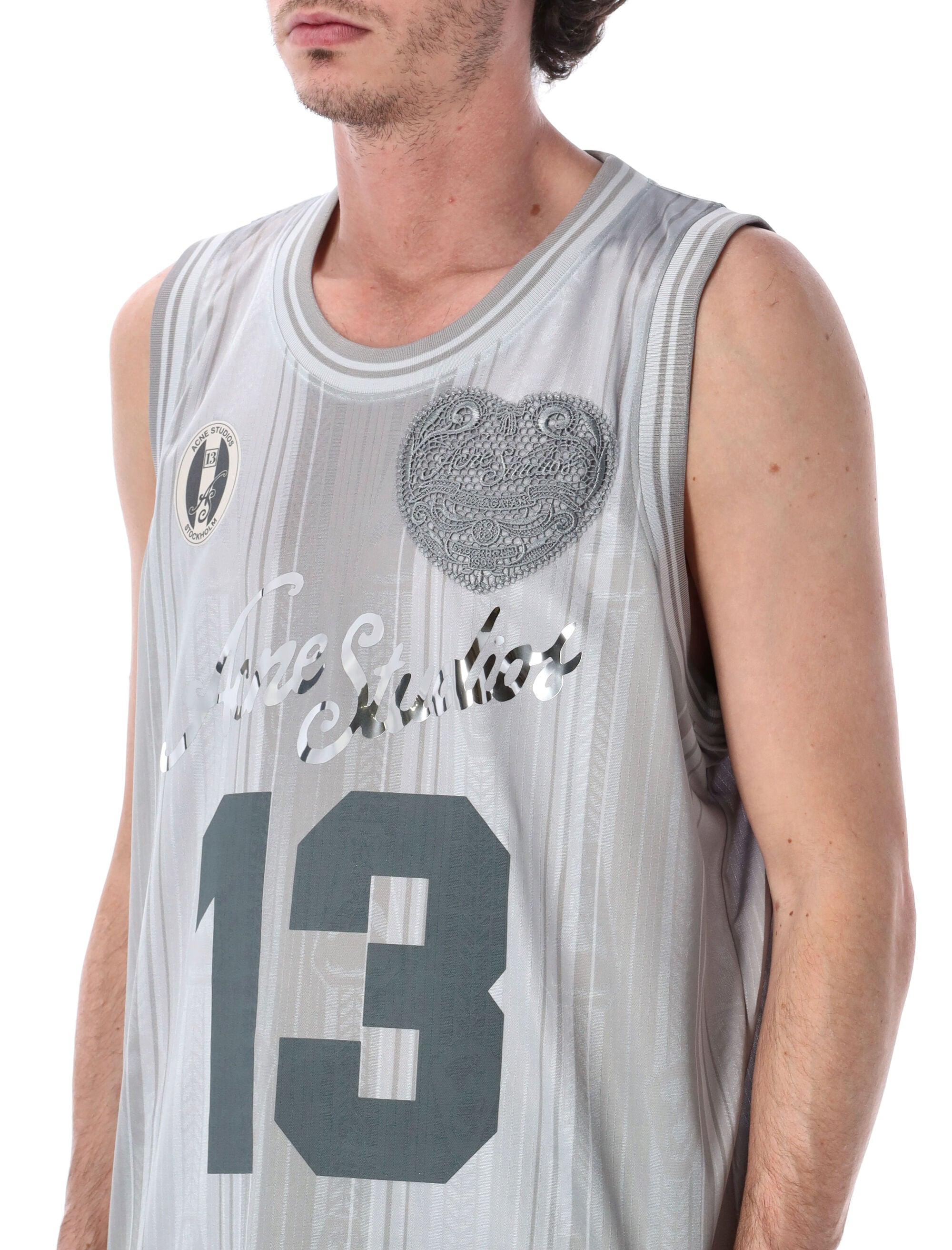 Acne Studios Lightweight Silver Graphic Tank Grey White Recycled Polyester
