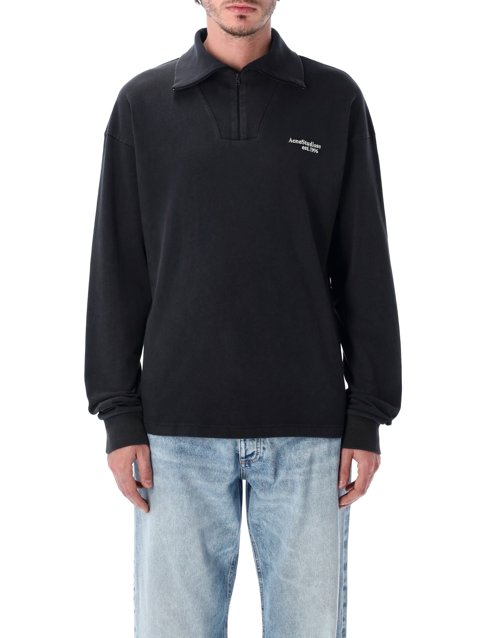 Acne Studios Zip-Up Logo Sweatshirt Black Organic Cotton