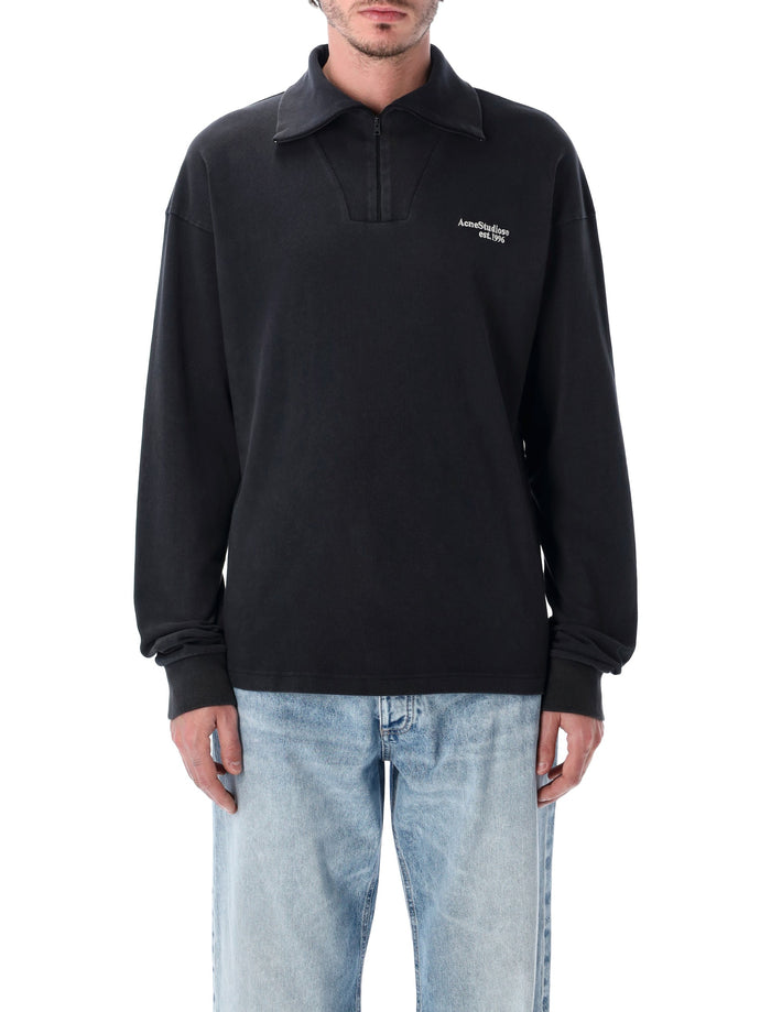 Acne Studios Zip-Up Logo Sweatshirt Black Organic Cotton