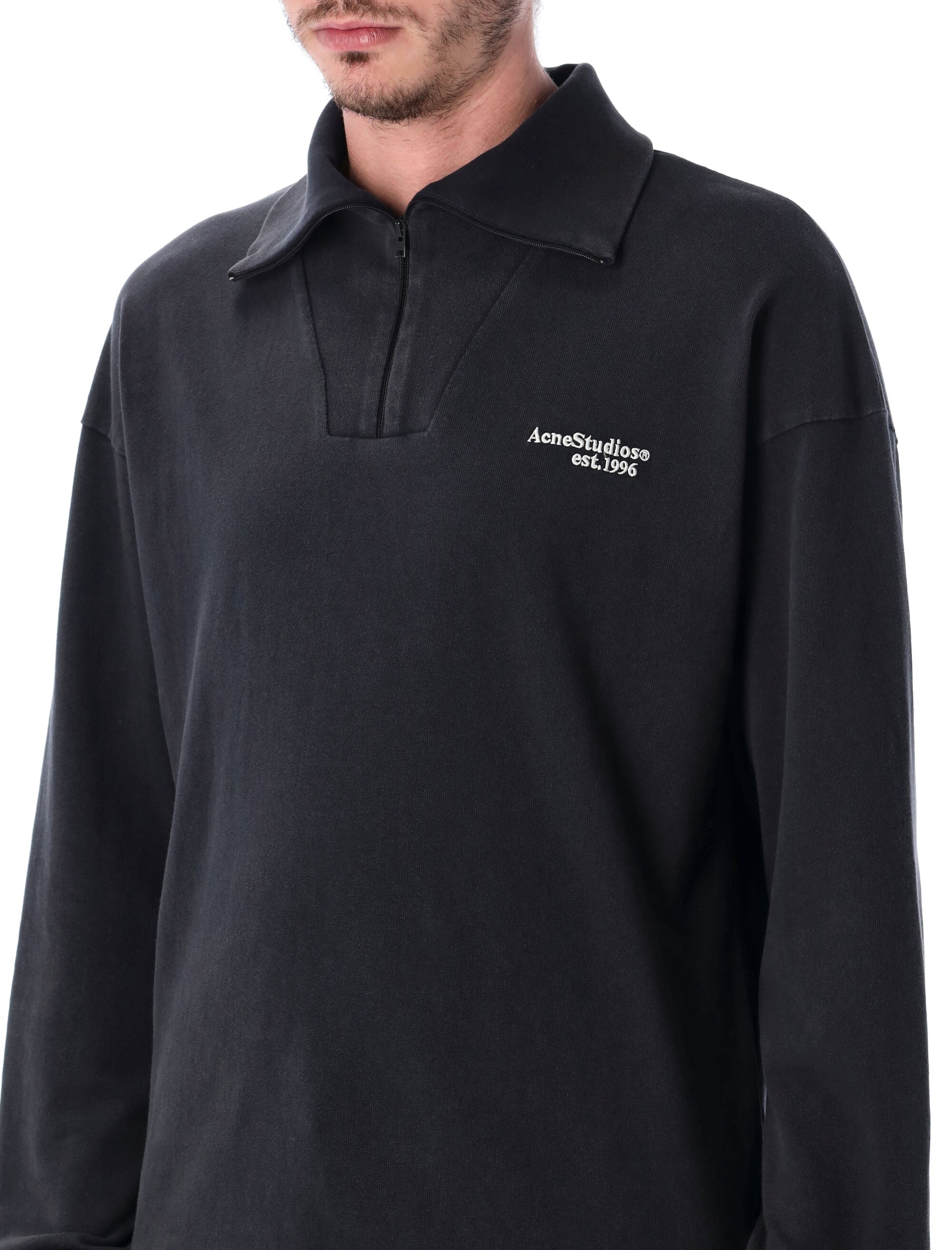 Acne Studios Zip-Up Logo Sweatshirt Black Organic Cotton