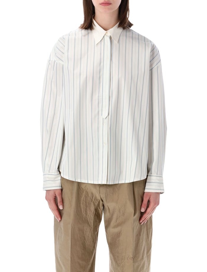 Soeur Idesia Striped Poplin Shirt Ecru Blue Cotton