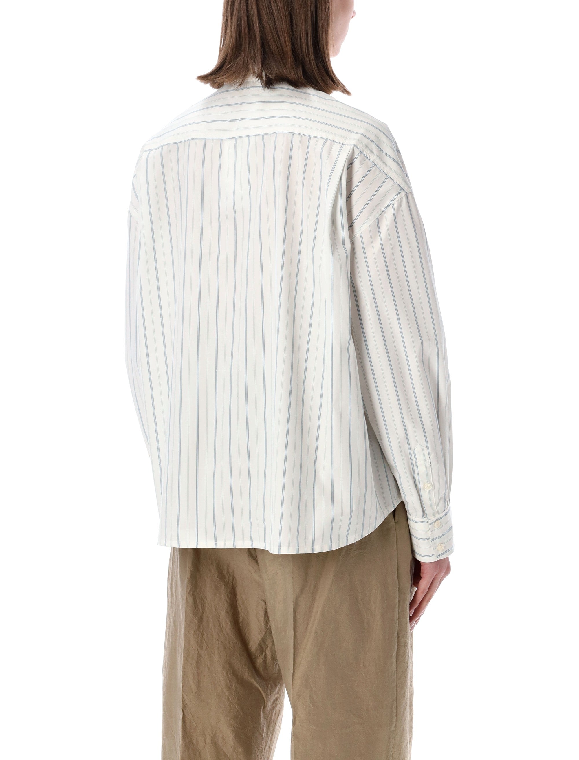 Soeur Idesia Striped Poplin Shirt Ecru Blue Cotton