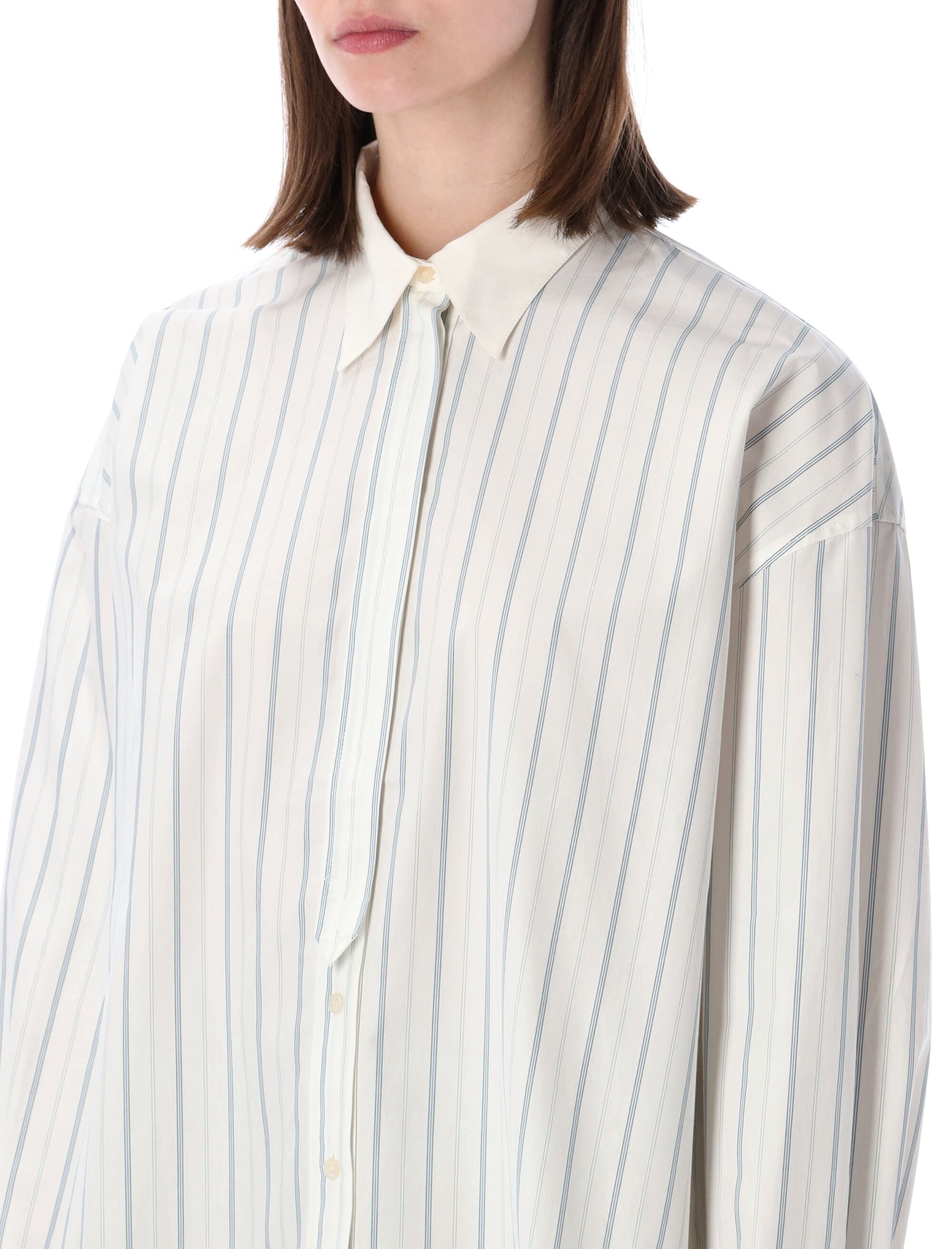 Soeur Idesia Striped Poplin Shirt Ecru Blue Cotton