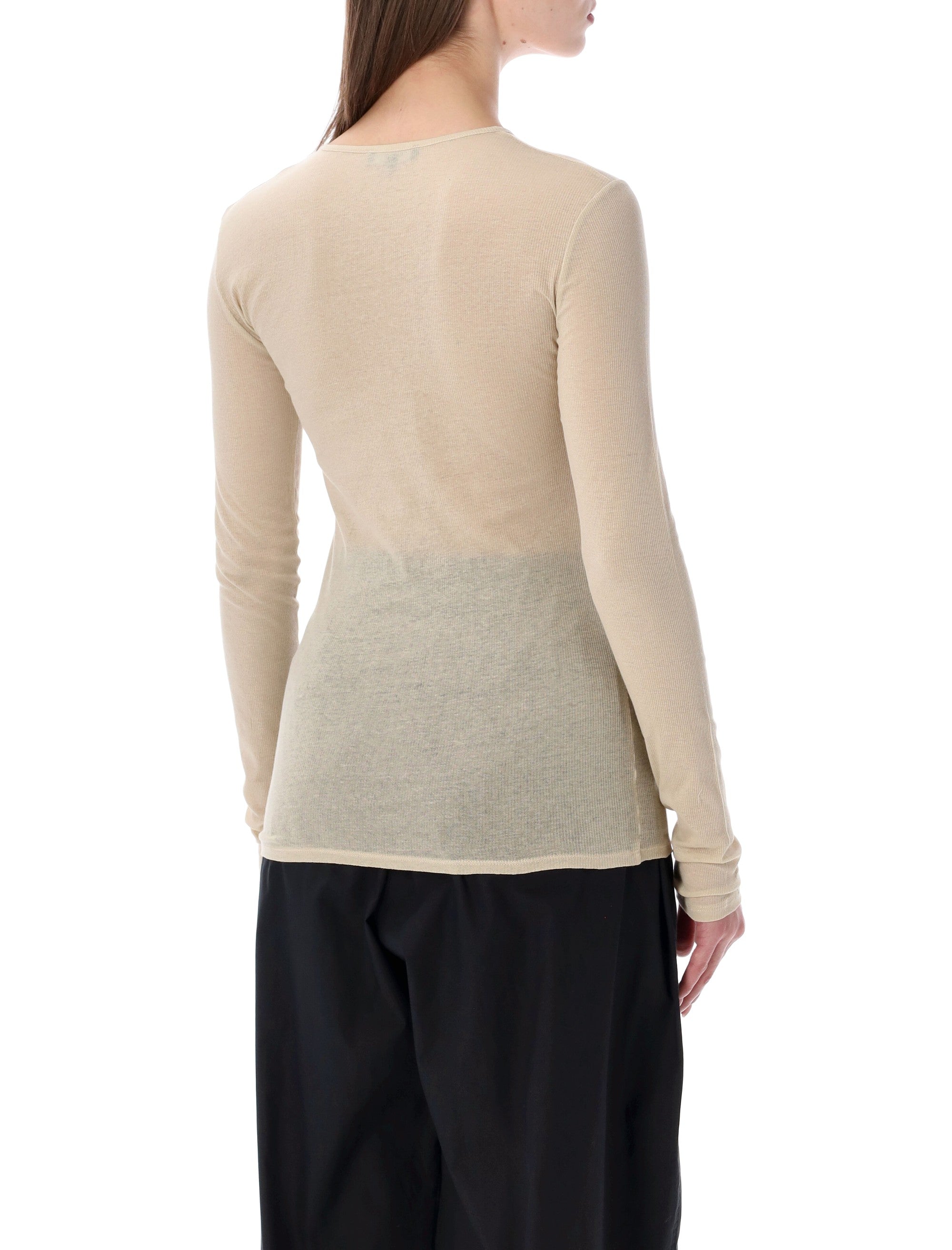 Soeur Isabella long-sleeve sheer cotton top Ecru Organic