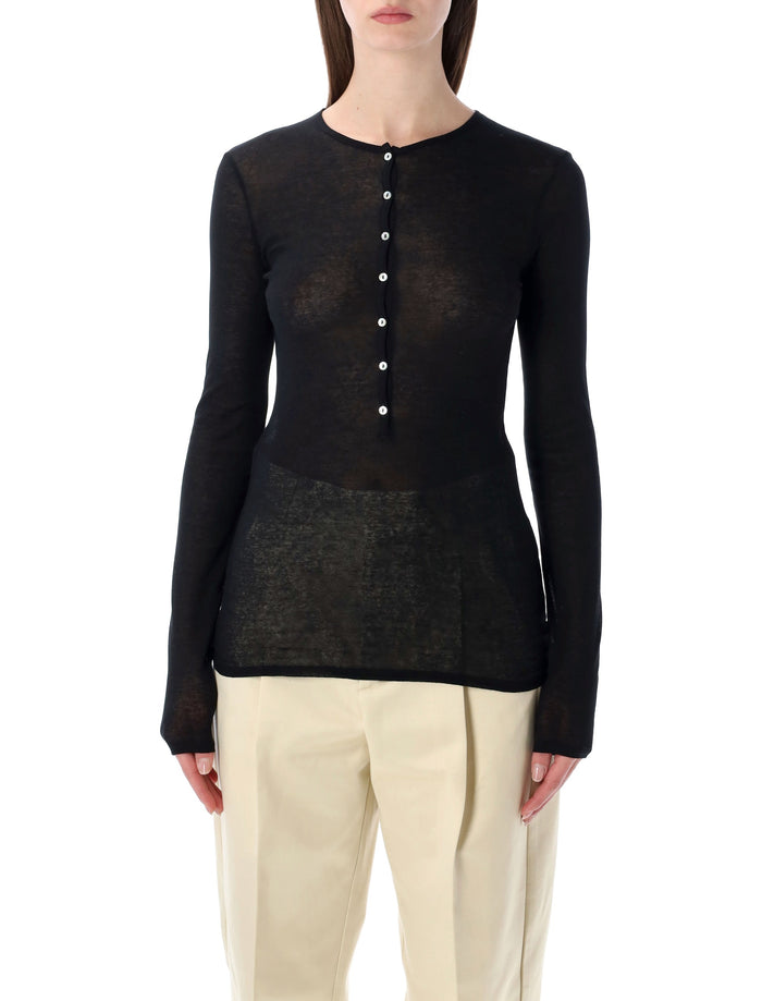 Soeur Isabella long-sleeve sheer cotton top Noir Organic