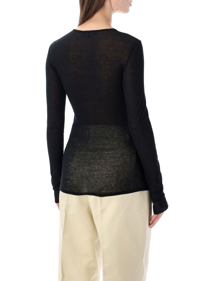 Soeur Isabella long-sleeve sheer cotton top Noir Organic