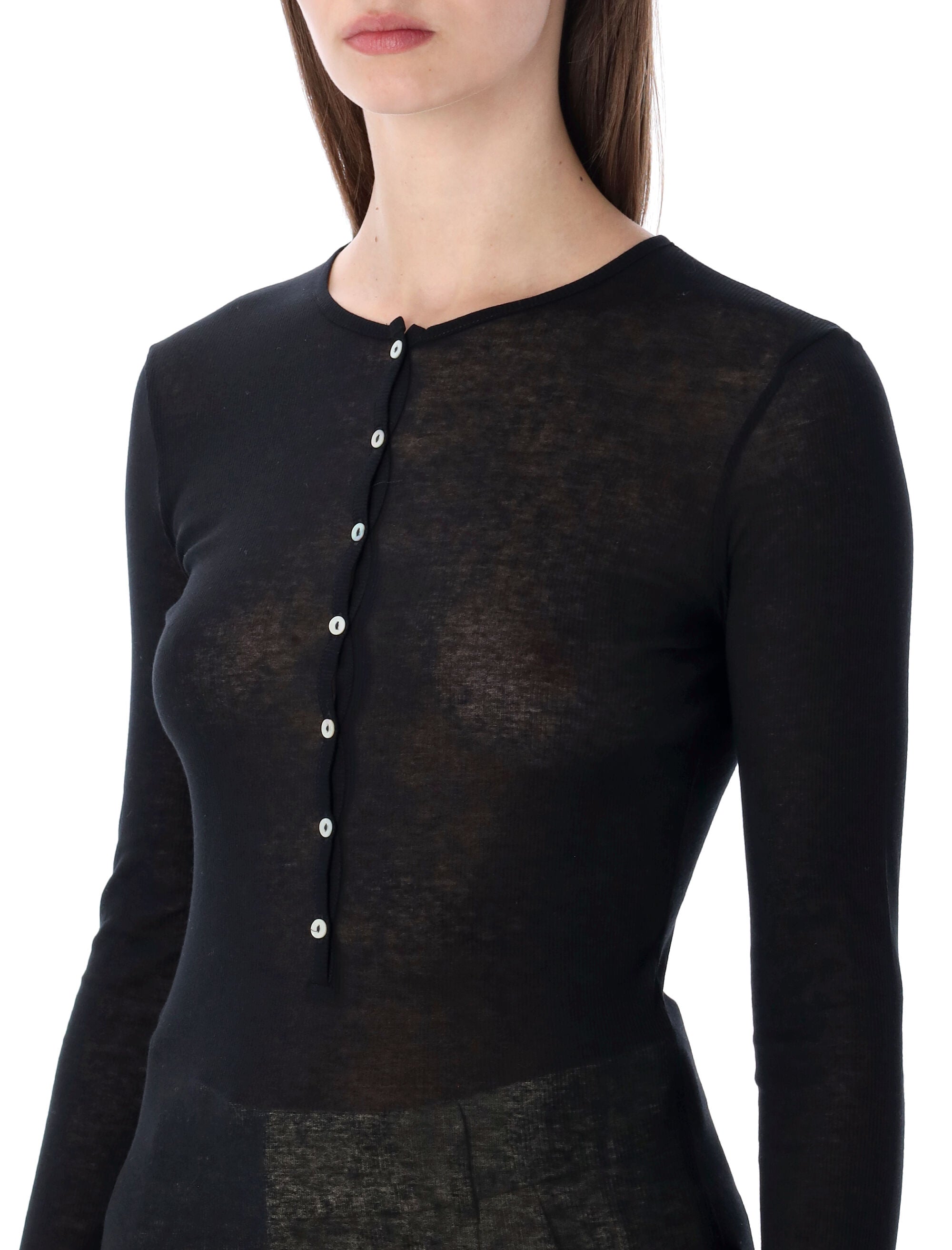 Soeur Isabella long-sleeve sheer cotton top Noir Organic