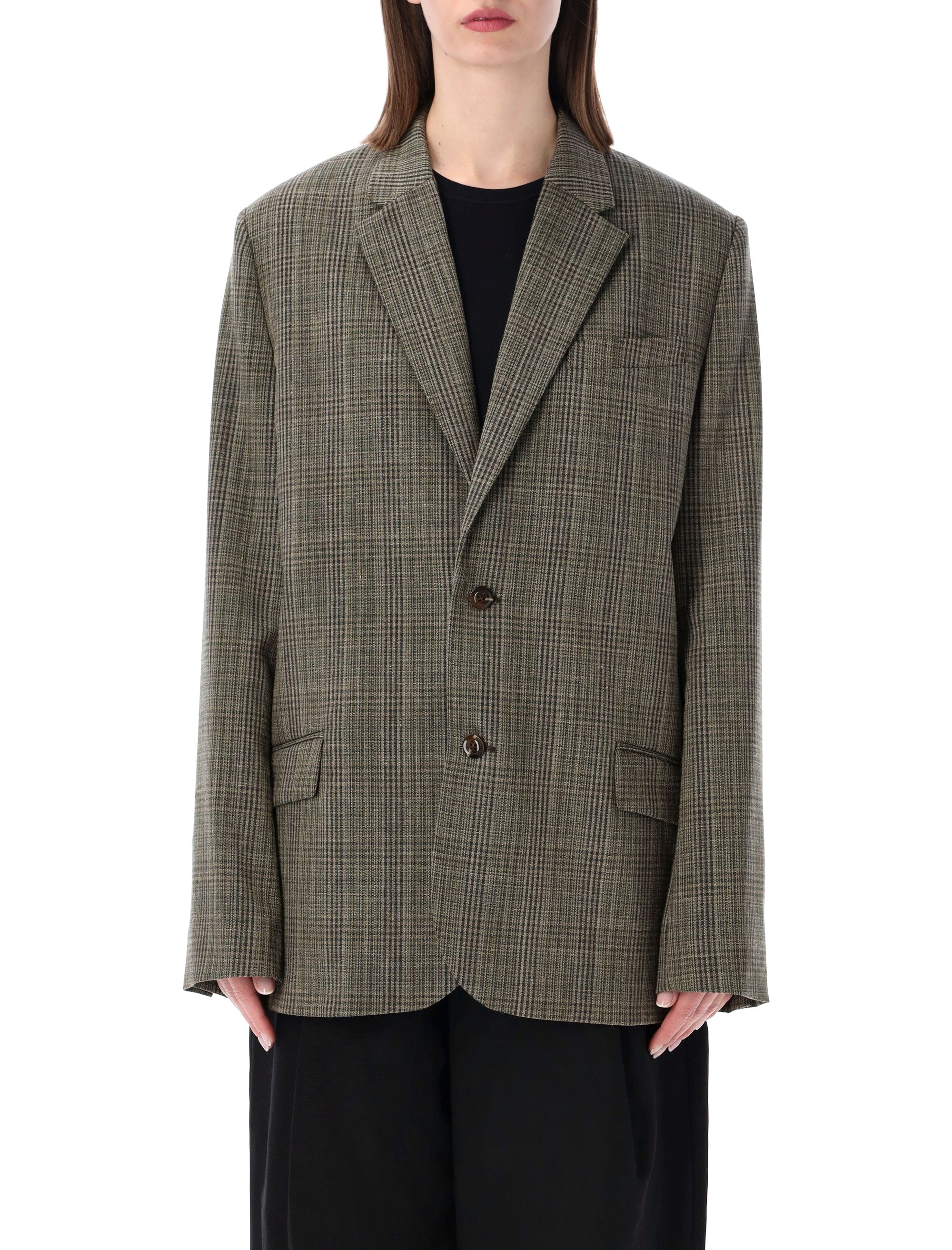 Soeur Hermosa Checked Tailored Blazer Maroon Green Check Wool