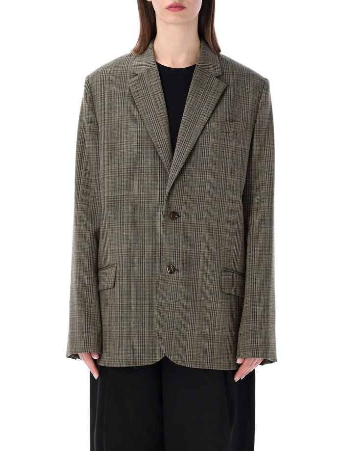 Soeur Hermosa Checked Tailored Blazer Maroon Green Check Wool