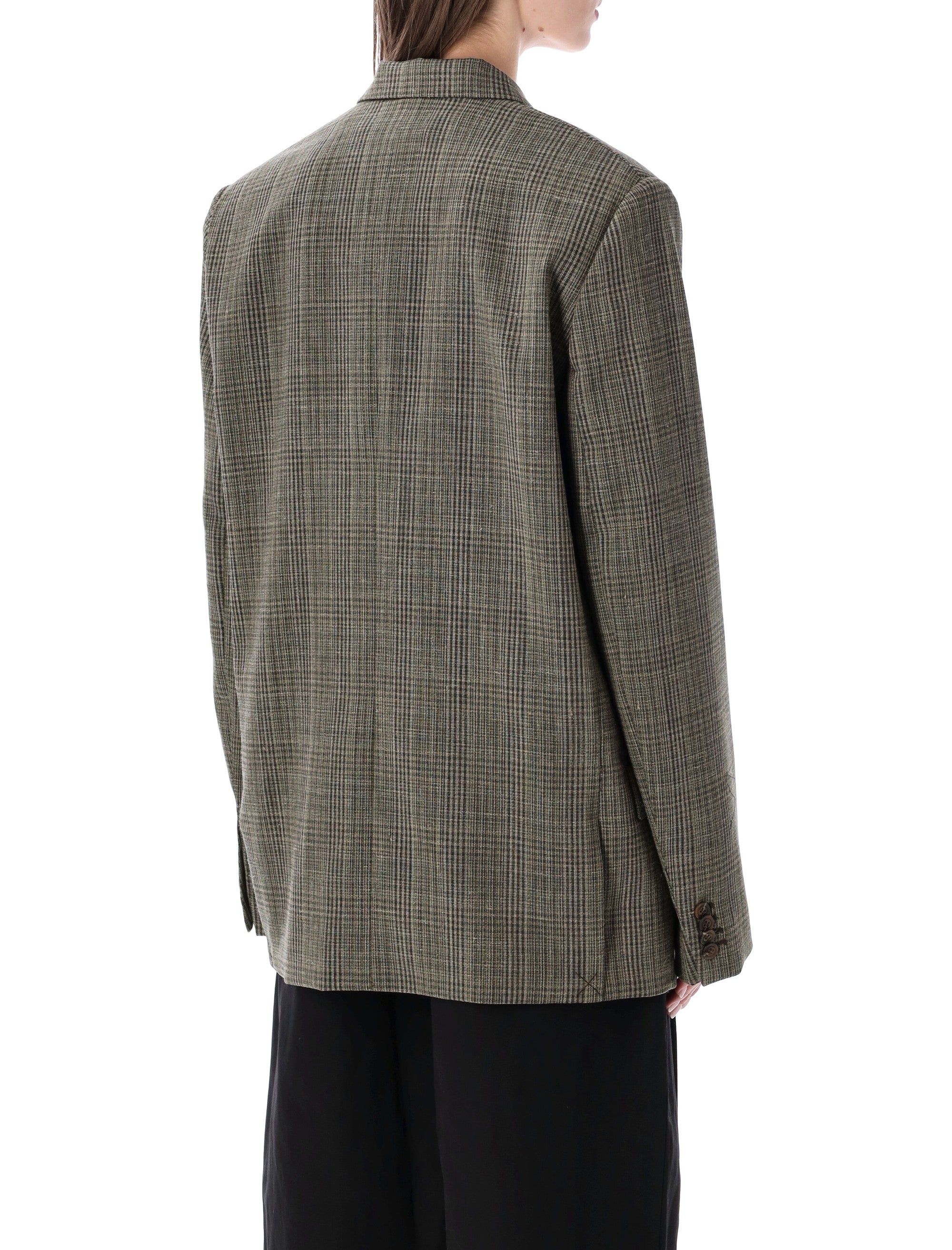 Soeur Hermosa Checked Tailored Blazer Maroon Green Check Wool