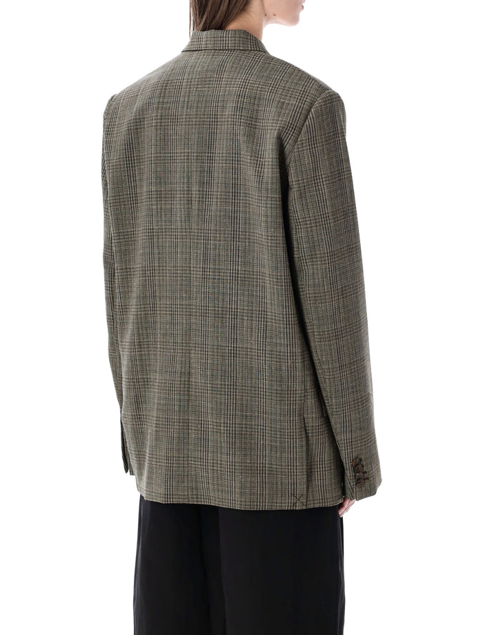 Soeur Hermosa Checked Tailored Blazer Maroon Green Check Wool
