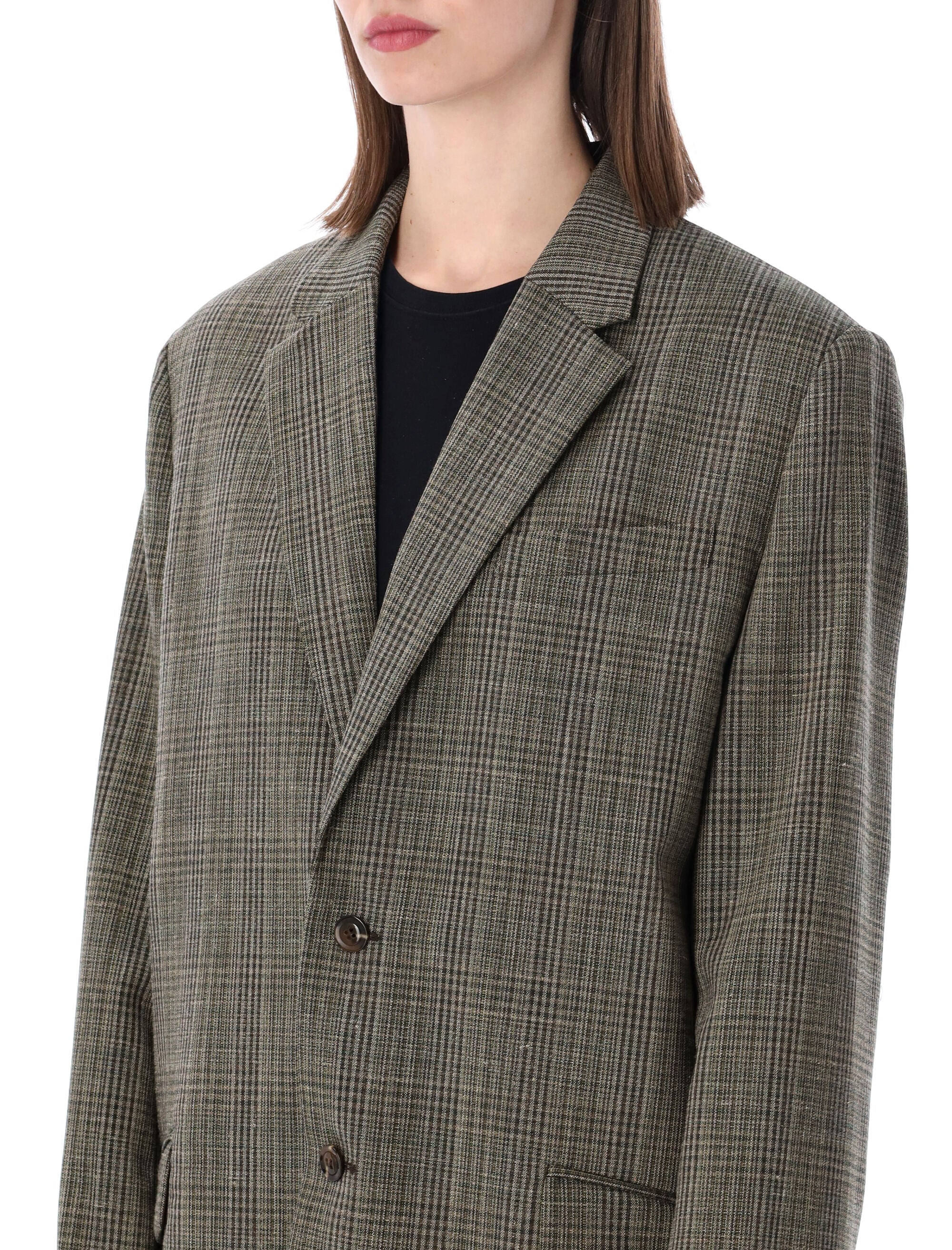 Soeur Hermosa Checked Tailored Blazer Maroon Green Check Wool